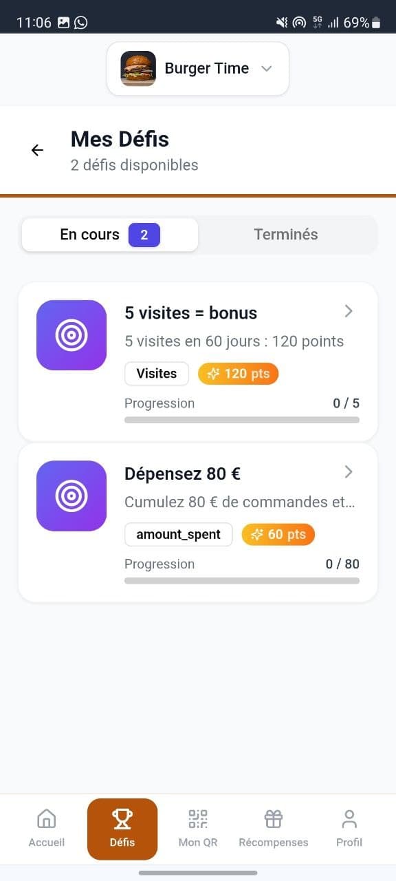 Défis — application RegalClic, Suivi de progression et objectifs